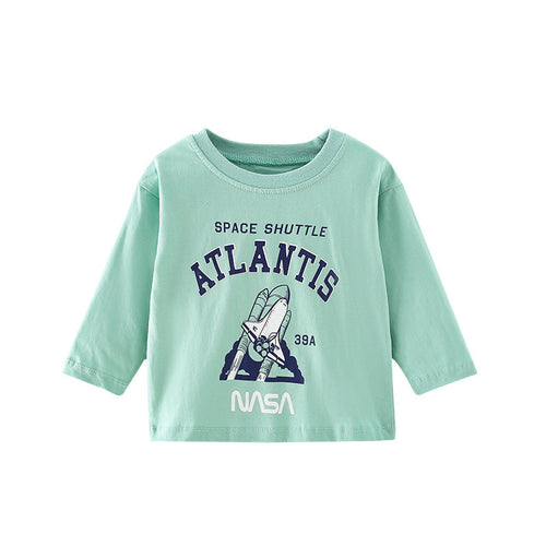 Baby Boy Cool Print Pattern Long Sleeve Soft Cotton Pullover Shirt-0
