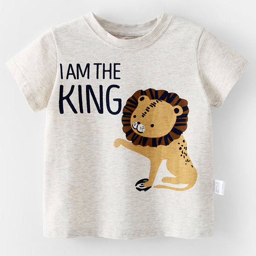 Baby Boy Animal Print Solid Color Loose T-Shirt In Summer-0