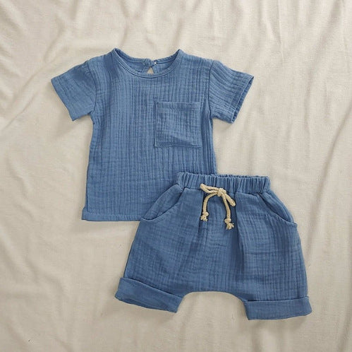 Summer Arrival Baby Kids Short Sleeves Solid Color T-Shirt And Shorts Casual Clothing Set-3