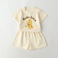 Baby Cartoon Animal & Slogan Pattern Short Sleeved Tee Combo Solid Shorts Sets-4