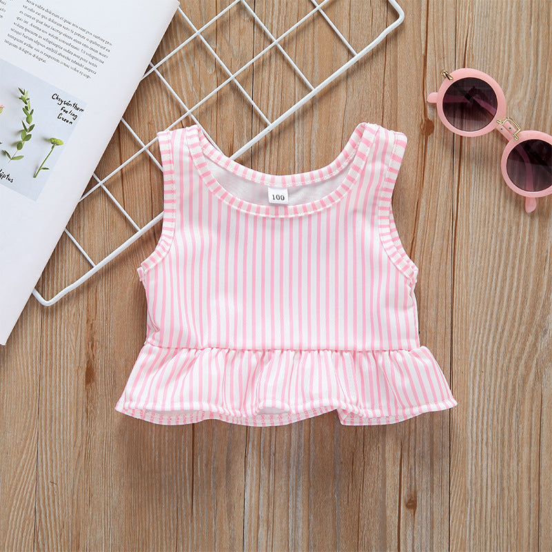 Baby Girl Striped Graphic Ruffle Tops Combo Shorts One Pieces Swimsuit-4