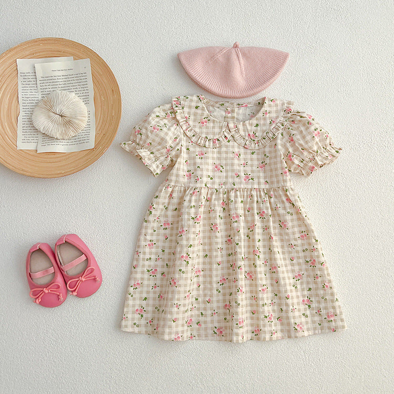 Summer Baby Kids Girls Floral Plaid bodysuit And Girls’ Dress – Princess Sister Matching Set-4