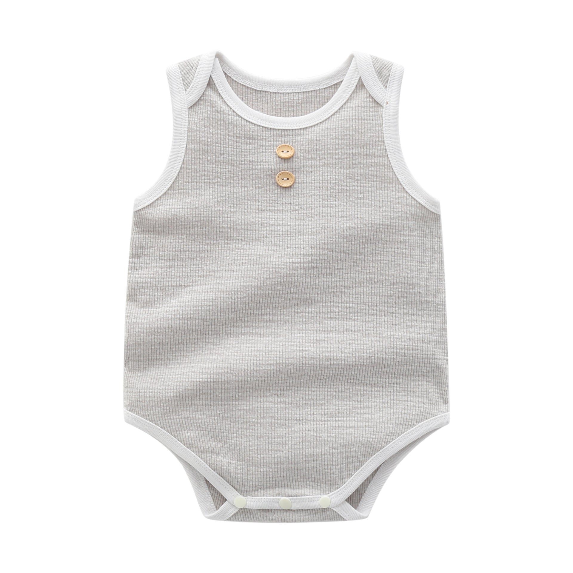 Baby Boy Solid Color Neck Buttoned Design Sleeveless Round Collar bodysuit