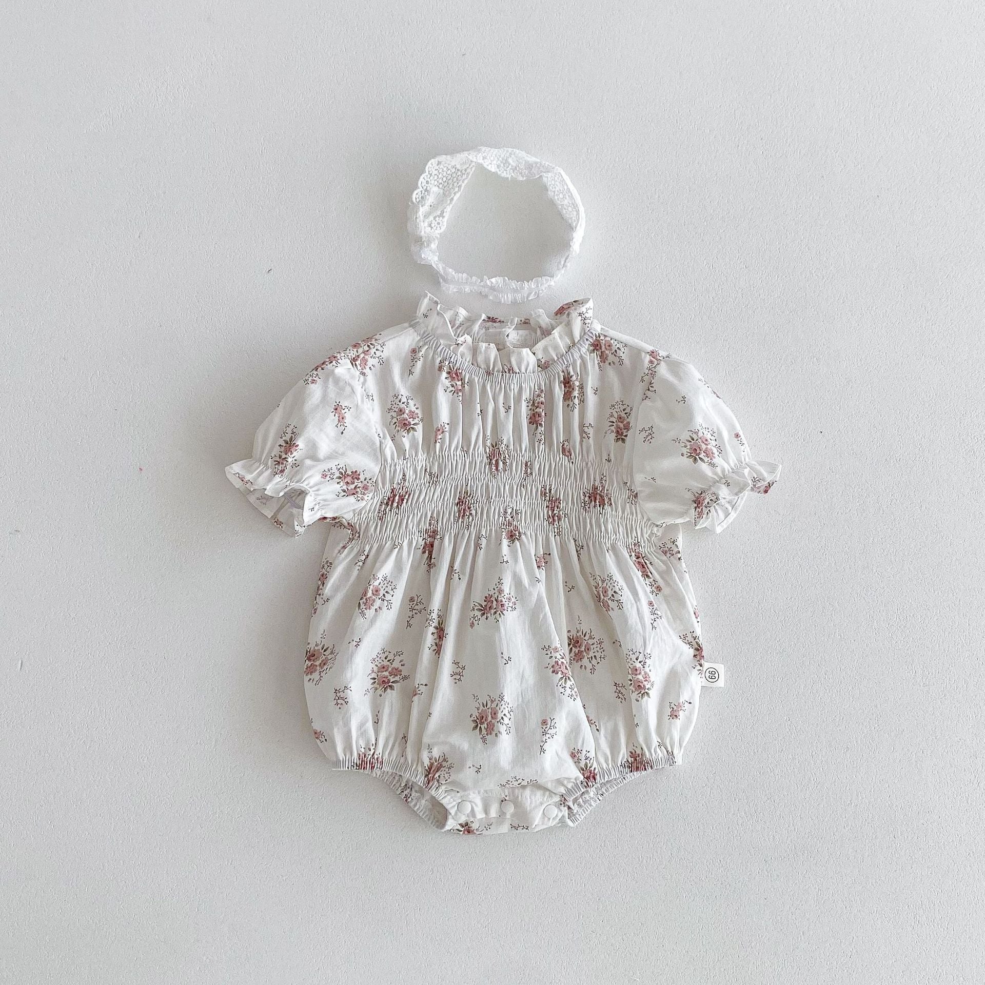 Summer Arrival Baby Girls Floral/Solid Color Short Sleeves Ruffle Neck Cute bodysuit