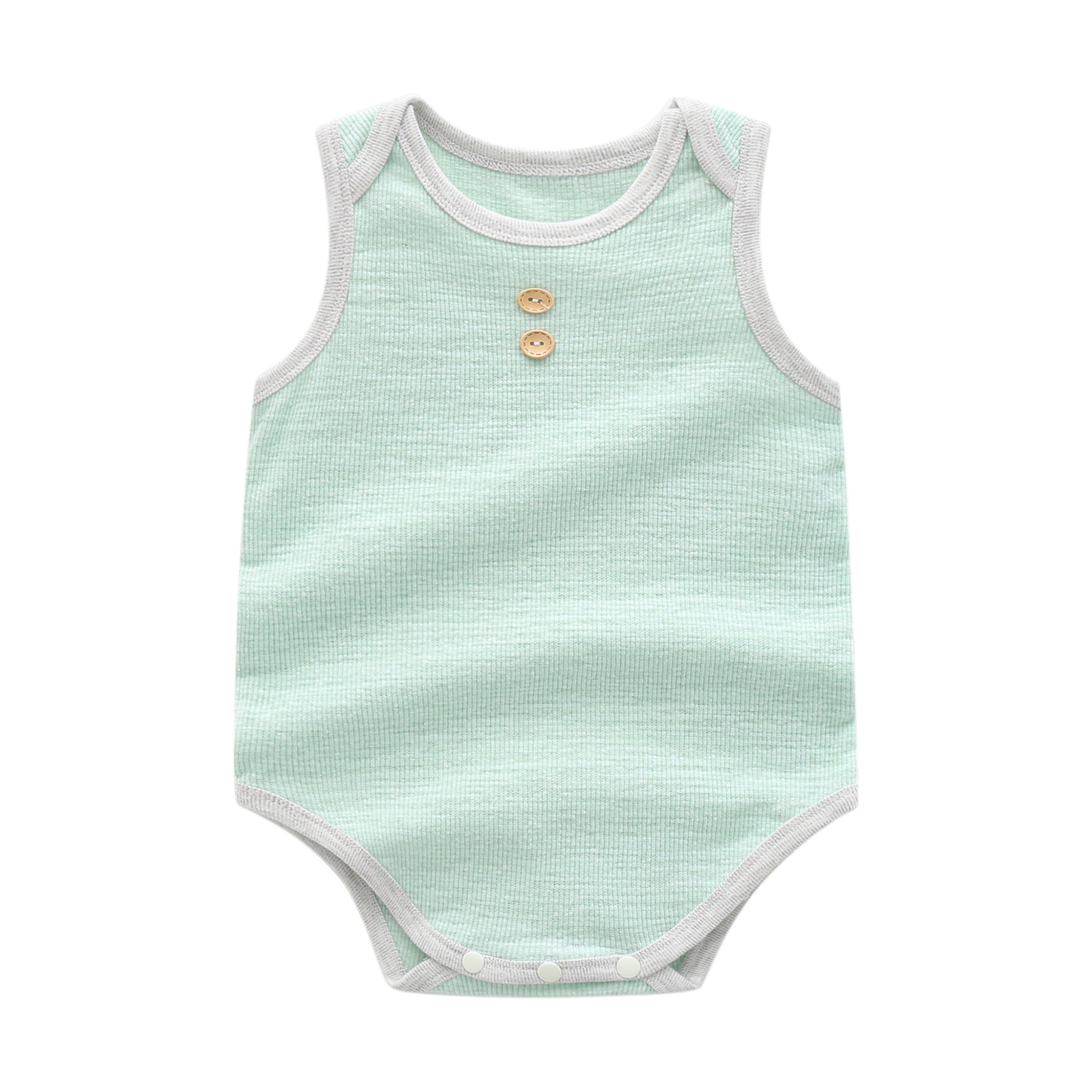 Baby Boy Solid Color Neck Buttoned Design Sleeveless Round Collar bodysuit