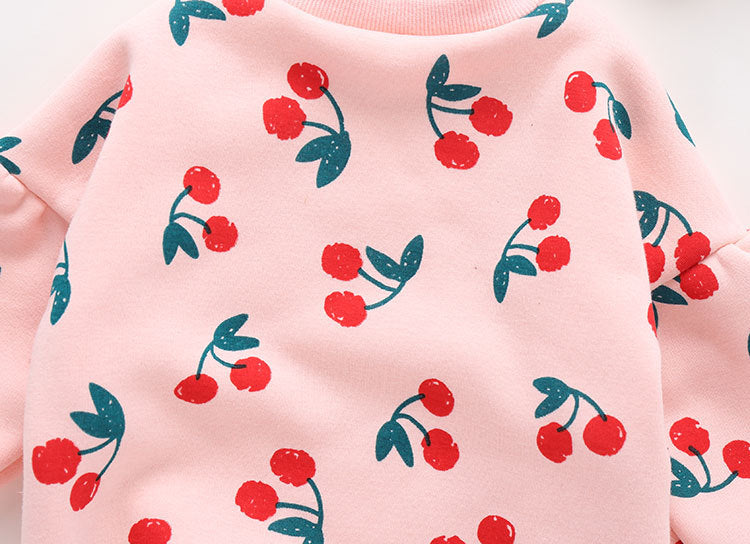 Baby Girl Allover Cherry Pattern Lantern Sleeves Triangle Bodysuit bodysuit
