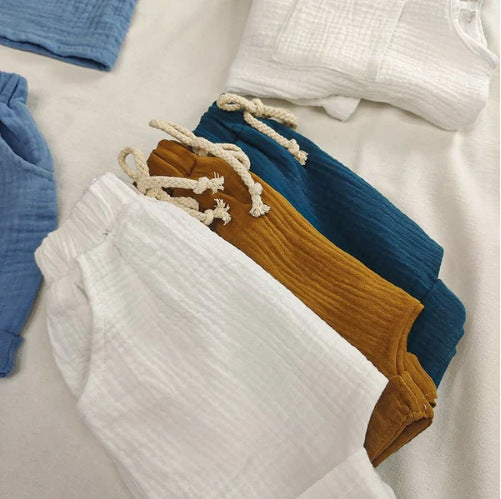Summer Arrival Baby Kids Short Sleeves Solid Color T-Shirt And Shorts Casual Clothing Set-5