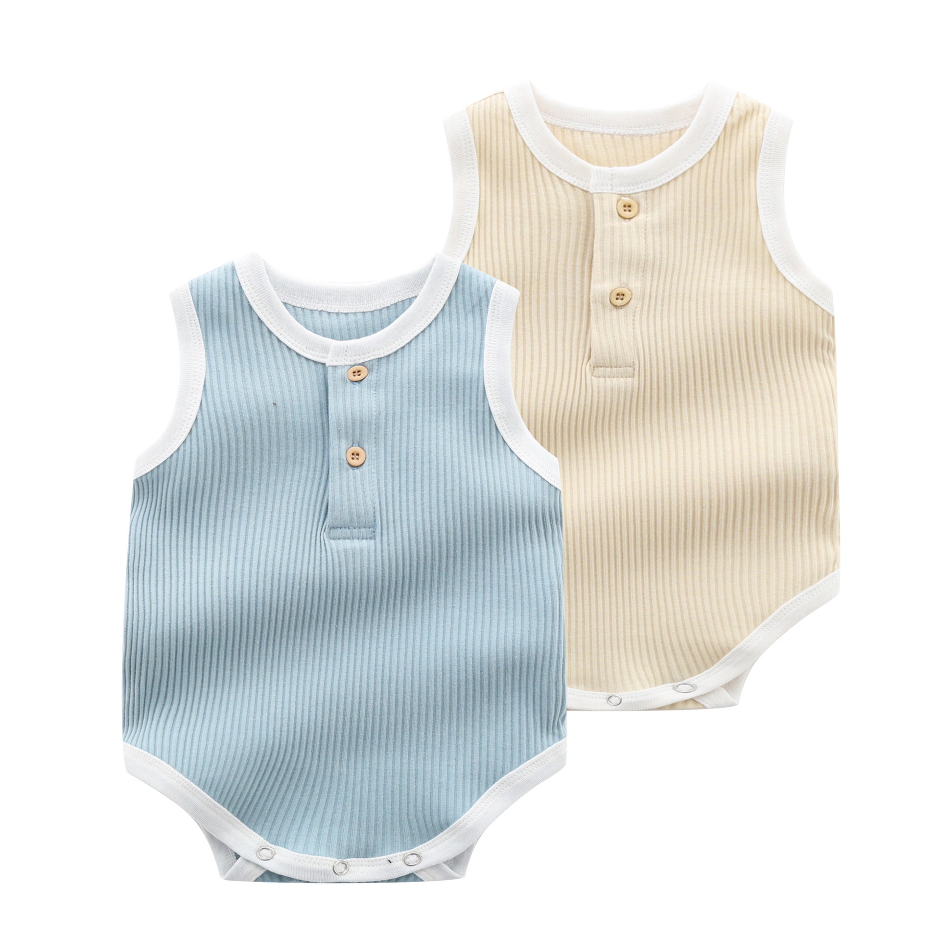 Baby Boy Solid Color Neck Buttoned Design Sleeveless Round Collar bodysuit