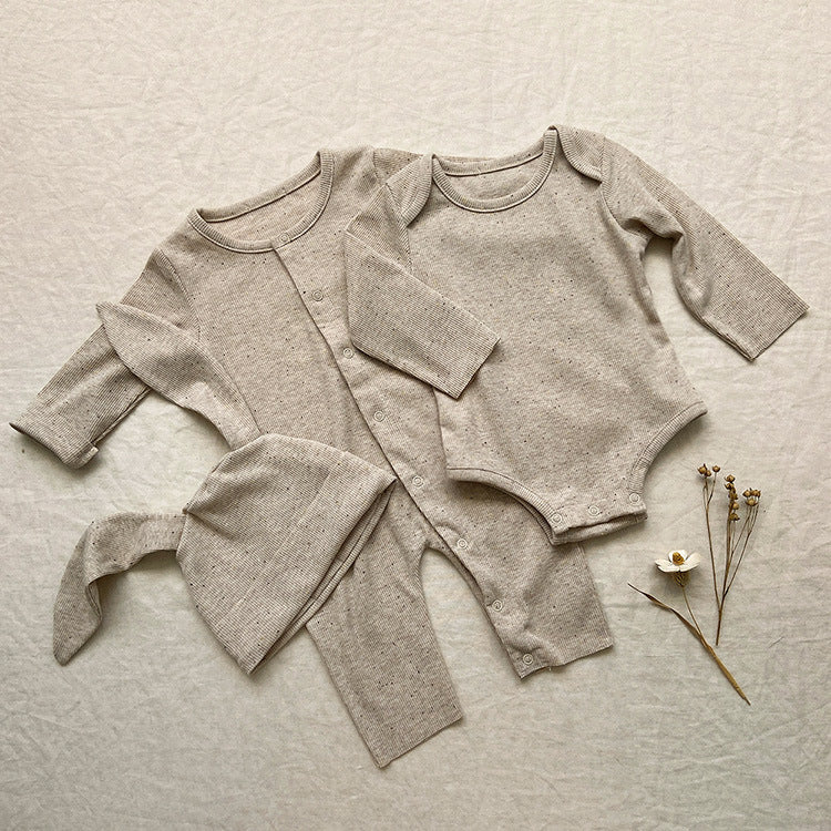 Baby Solid Color Pit Strip Fabric Long Sleeve bodysuit Or Jumpsuit (Without Hat)