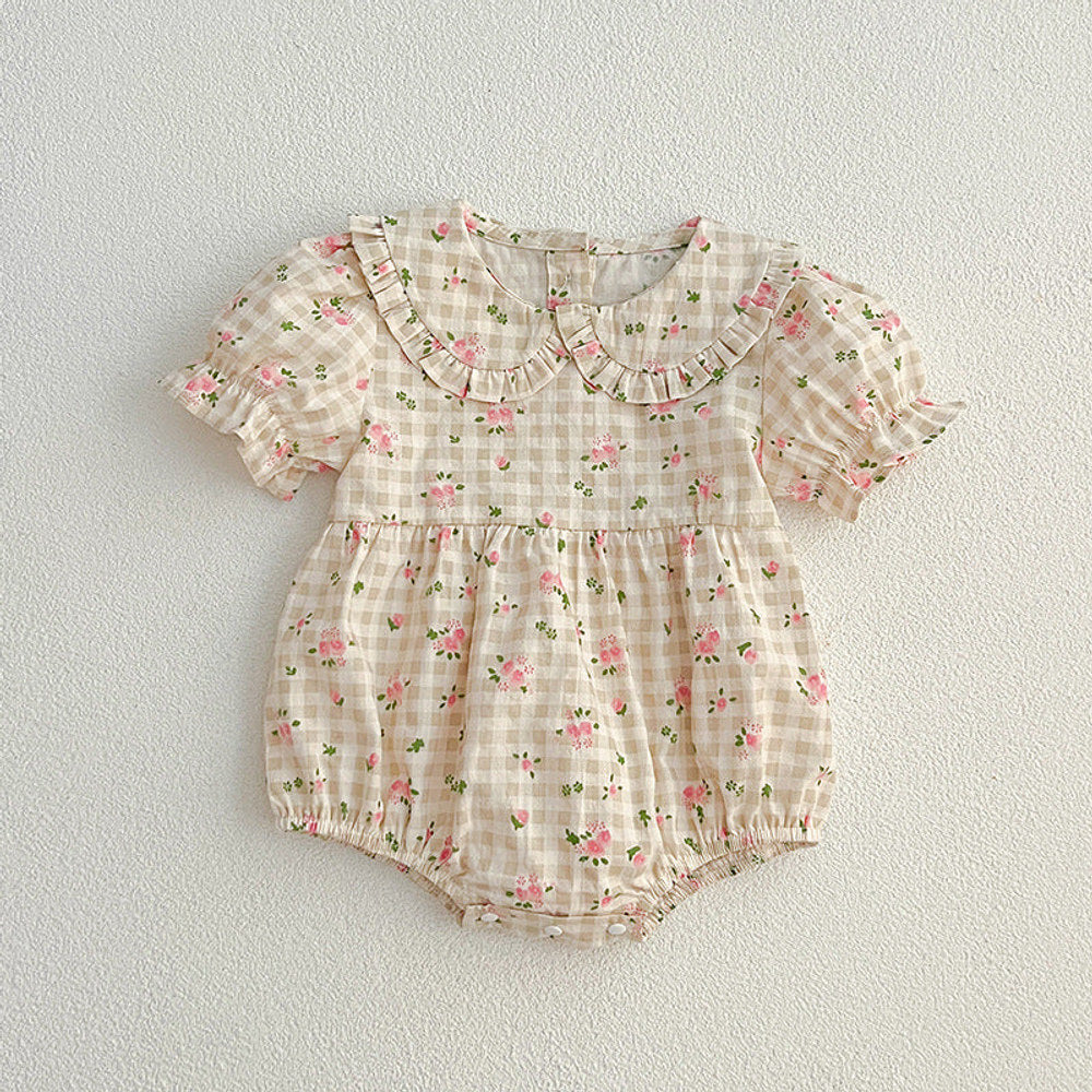 Summer Baby Kids Girls Floral Plaid bodysuit And Girls’ Dress – Princess Sister Matching Set
